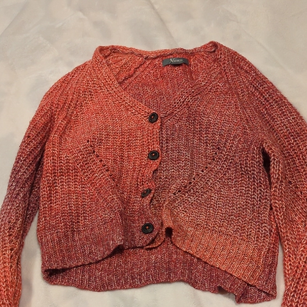 Natural Reflections Red Cardigan with Textured Knit V-Neck